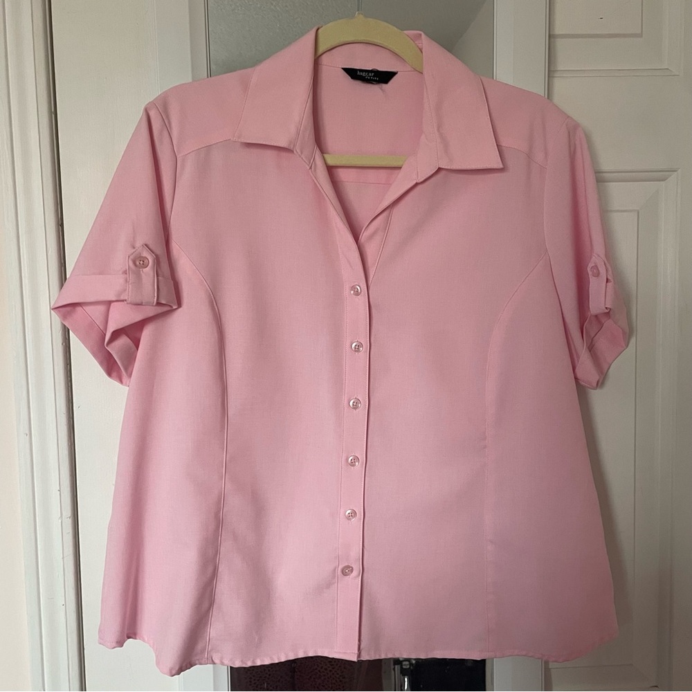 💚3/$15💚 Large Haggar Petite Pastel Pink Short Sleeve Button Down Blouse Top
